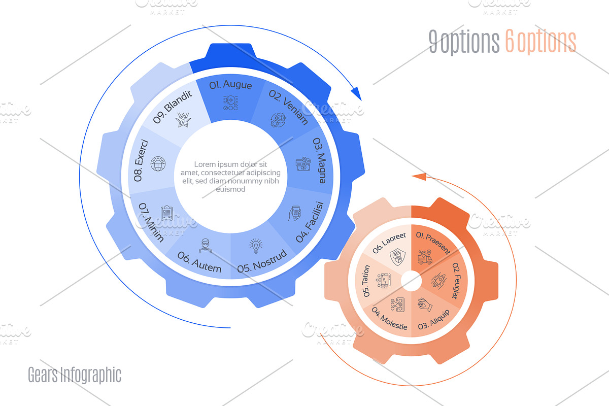 Gears diagram template with 9, an Illustration by RevelStockart