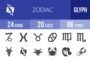 24 Zodiac Glyph Icons, an Icon by IconBunny