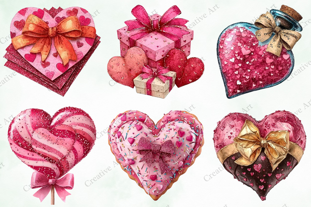 Watercolor Valentine Gift Clipart, an Illustration by Creative Art (Photo 4 of 9)