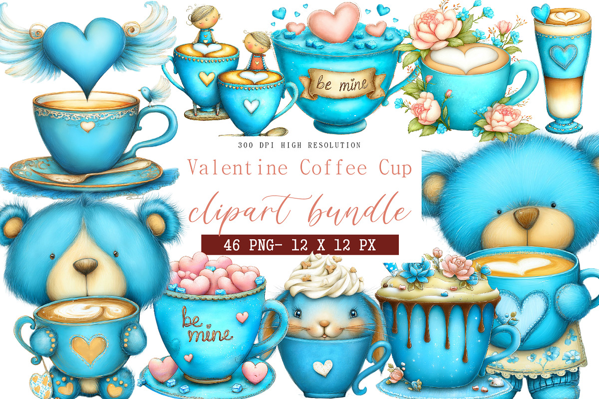 Valentine Coffee Cup Clipart, an Illustration by DreamArtGraphic (Photo 1 of 5)
