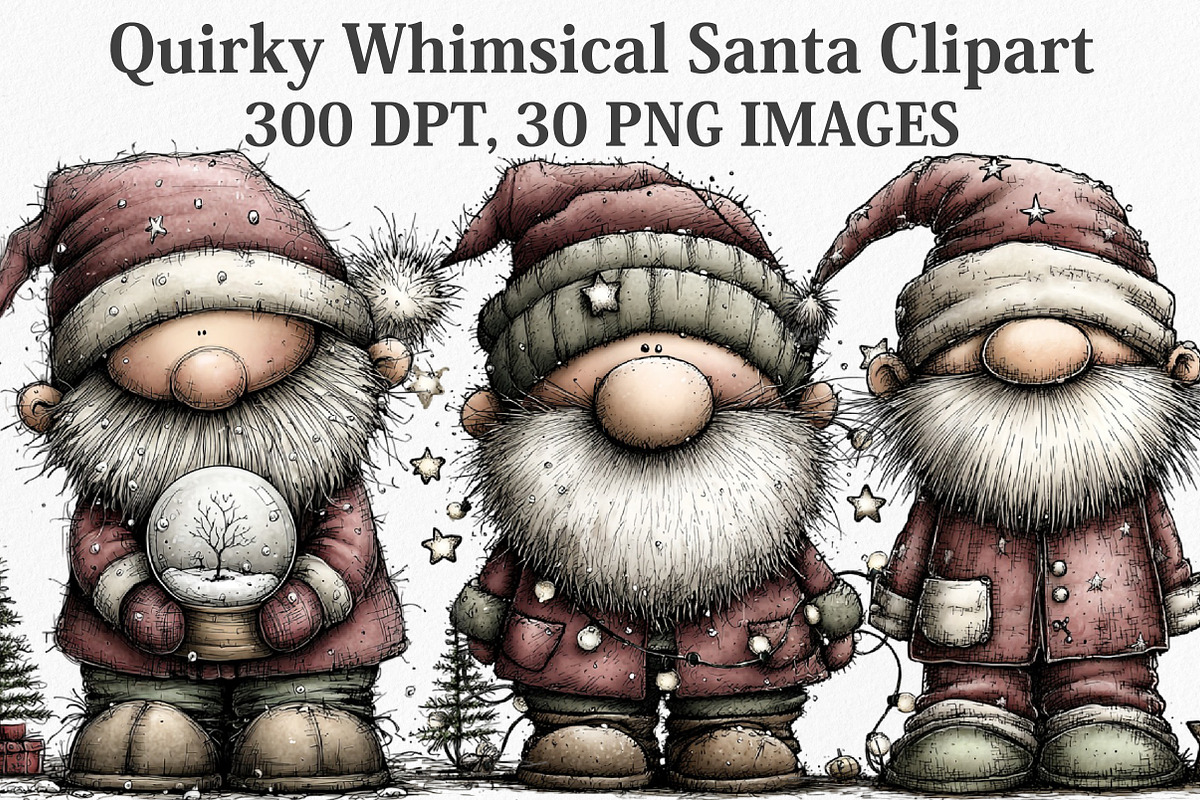 Quirky Whimsical Santa Clipart, an Illustration by Canvas Craft (Photo 1 of 7)