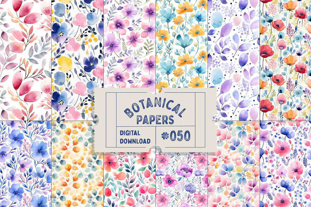 Seamless Watercolour Flower Papers, a Pattern Graphic by Natural Planners (Photo 1 of 3)