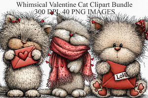 Whimsical Valentine Cat Clipart, an Illustration by Canvas Craft