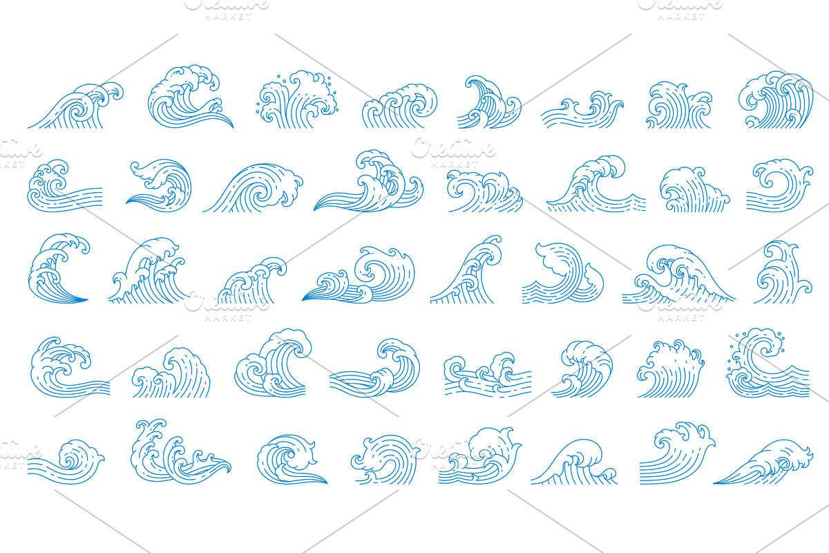 Asian sea wave icons, an Object Illustration by Buch&Bee