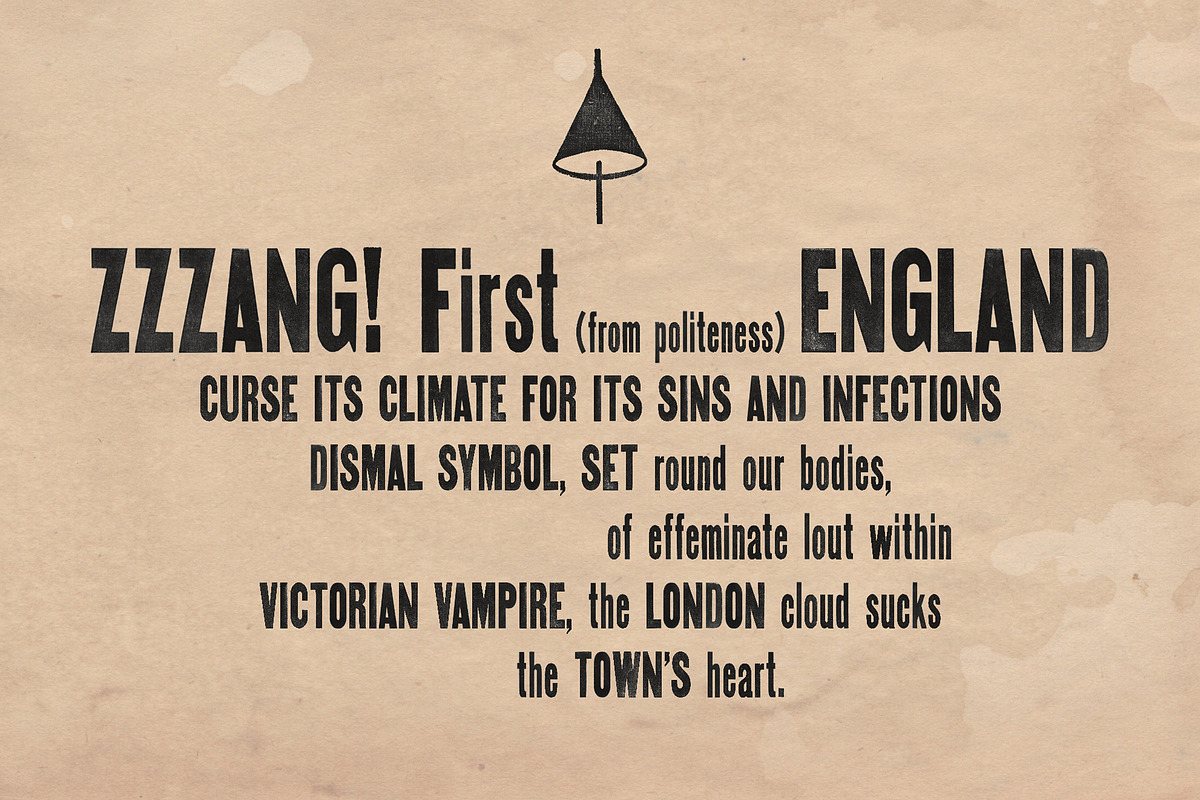 Zzzang! - Futurist wood type, a Sans Serif Font by Drawwwn (Photo 3 of 11)