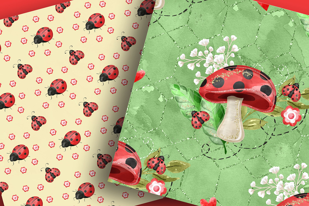 Sweet Ladybug digital paper pack, a Pattern Graphic by designloverstudio