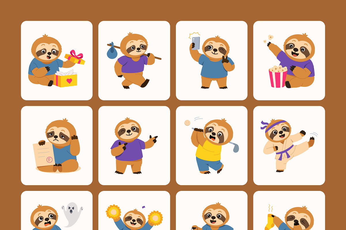 65 Sloth Character Illustrations, an Animal Illustration by Creative Stall (Photo 10 of 10)