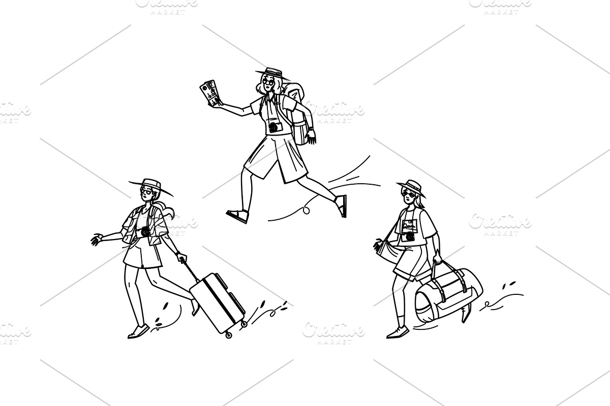 travel hurrying tourist woman vector, a Person Illustration by pikepicture