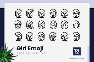 Girl Emoji Outline Icons, an Outline Icon by Zeer Graphic