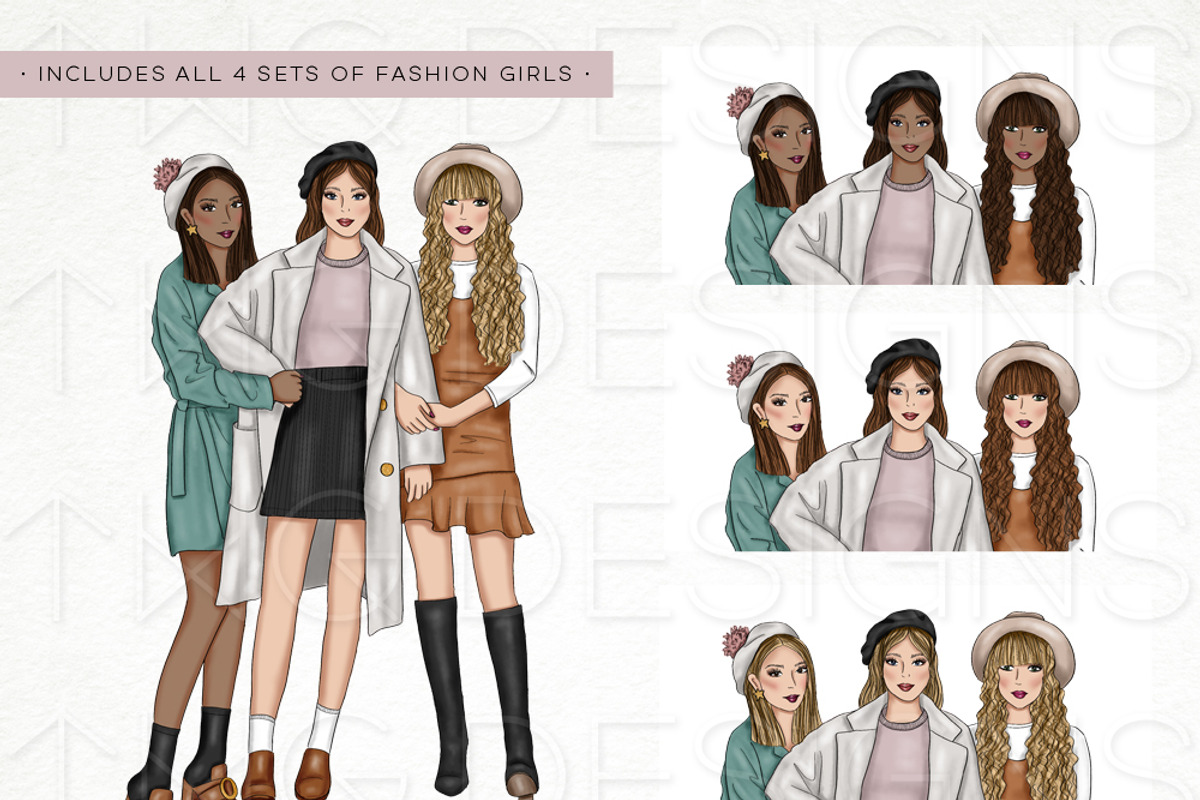 Best Friends Fashion Girl Clip Art, an Illustration by TWG Designs (Photo 3 of 3)