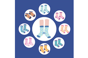 nine funny socks icons, an Object Illustration by studiogstock