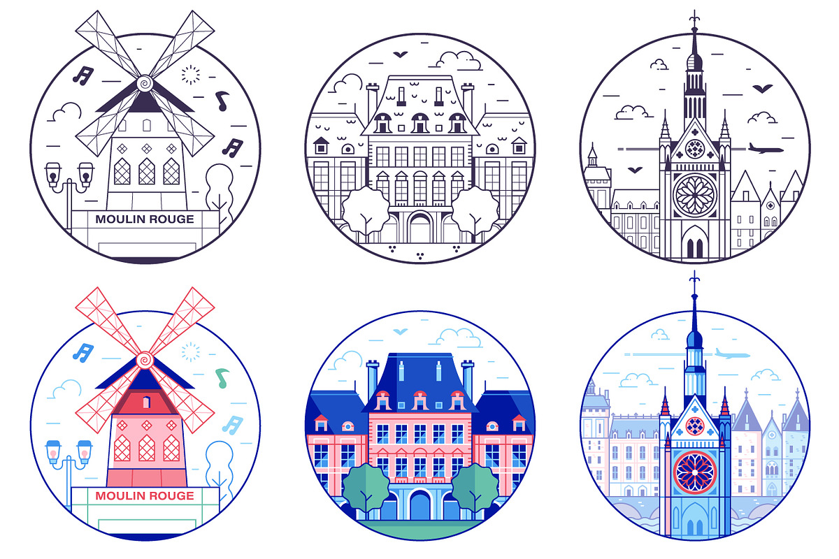 Paris Travel Icons and Patches, an Object Illustration by Alex Krugli (Photo 4 of 5)