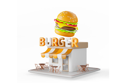 Burger restaurant building, fast, an Architecture 3D Model by Marozhkastudio