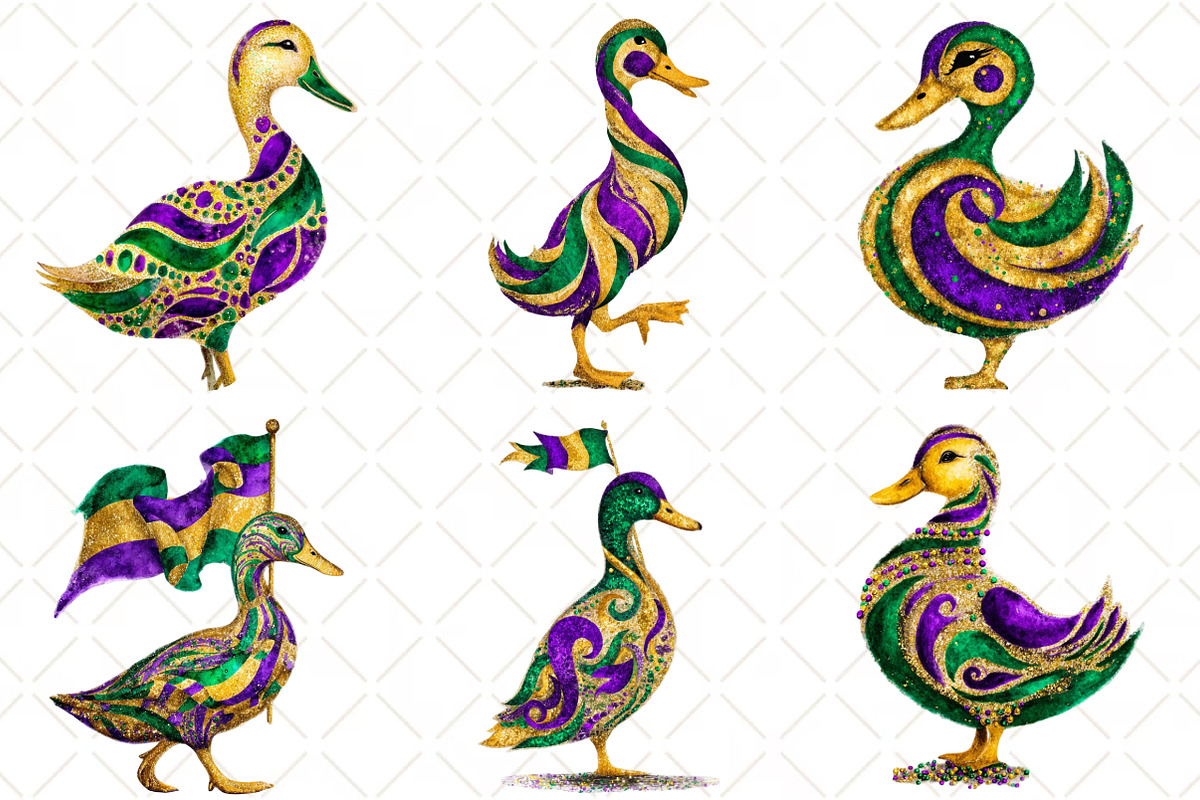 Watercolor Mardi Gras Duck Clipart, an Illustration by Black Bird Studio (Photo 5 of 6)