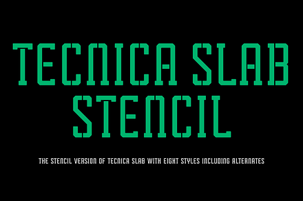 Tecnica Slab Stencil Font Family, a Slab Serif Font by Graviton Font Foundry