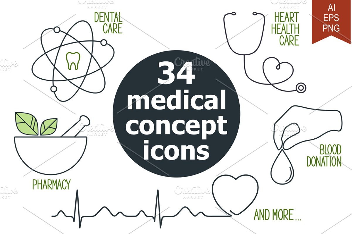34 medical concept icons set, an Outline Icon by InkySplash (Photo 1 of 5)