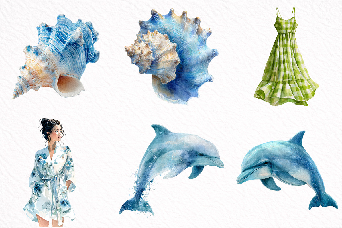 Watercolor Summer Coastal Clipart, an Illustration by DreamArtGraphic (Photo 8 of 8)