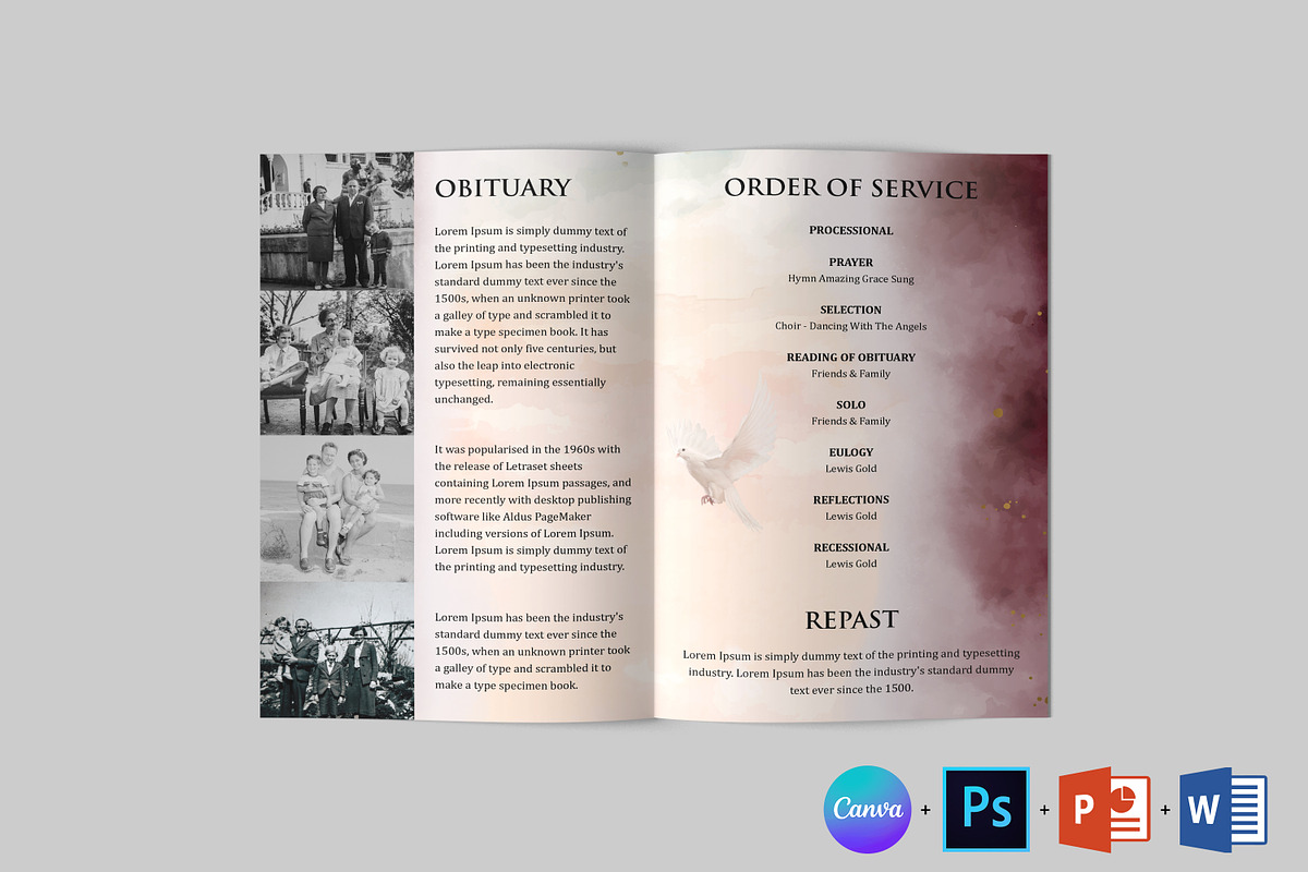 Heaven Dove Funeral Program Template, a Brochure Template by Designscozy (Photo 6 of 8)