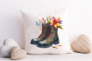 Boots With Spring Flowers PNG