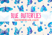 Blue Butterfly Watercolor Bundle, an Animal Illustration by Violet LeBeaux (Thumbnail 1 of 3)