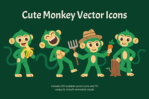 Bundle of Cute Monkey Vector Icons, an Emoji Icon by Creative Stall