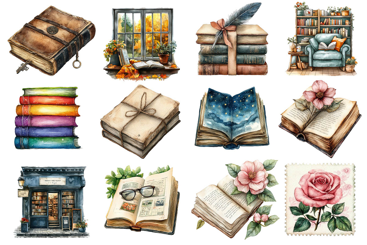 Watercolor Reading Books Clipart, an Illustration by Dream Creation (Photo 3 of 4)