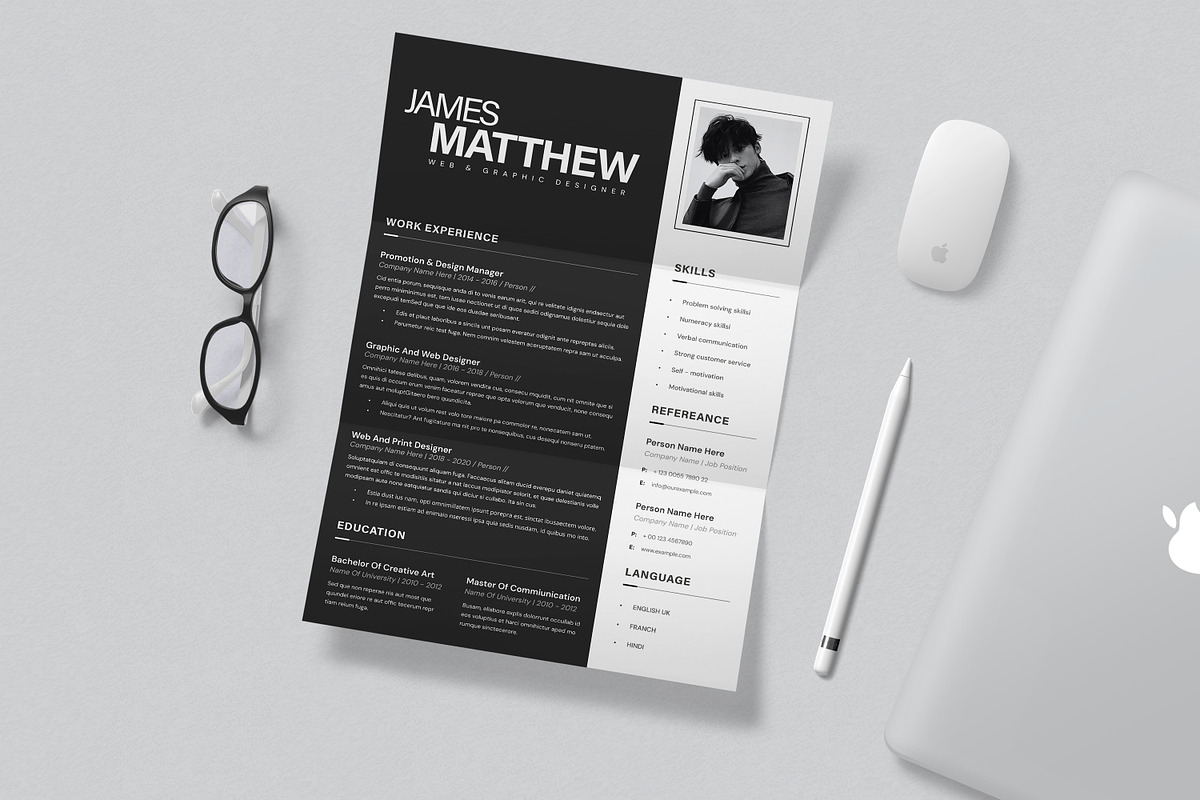 Black and White Resume Template, a Stationery Template by Creatiya Type (Photo 3 of 4)