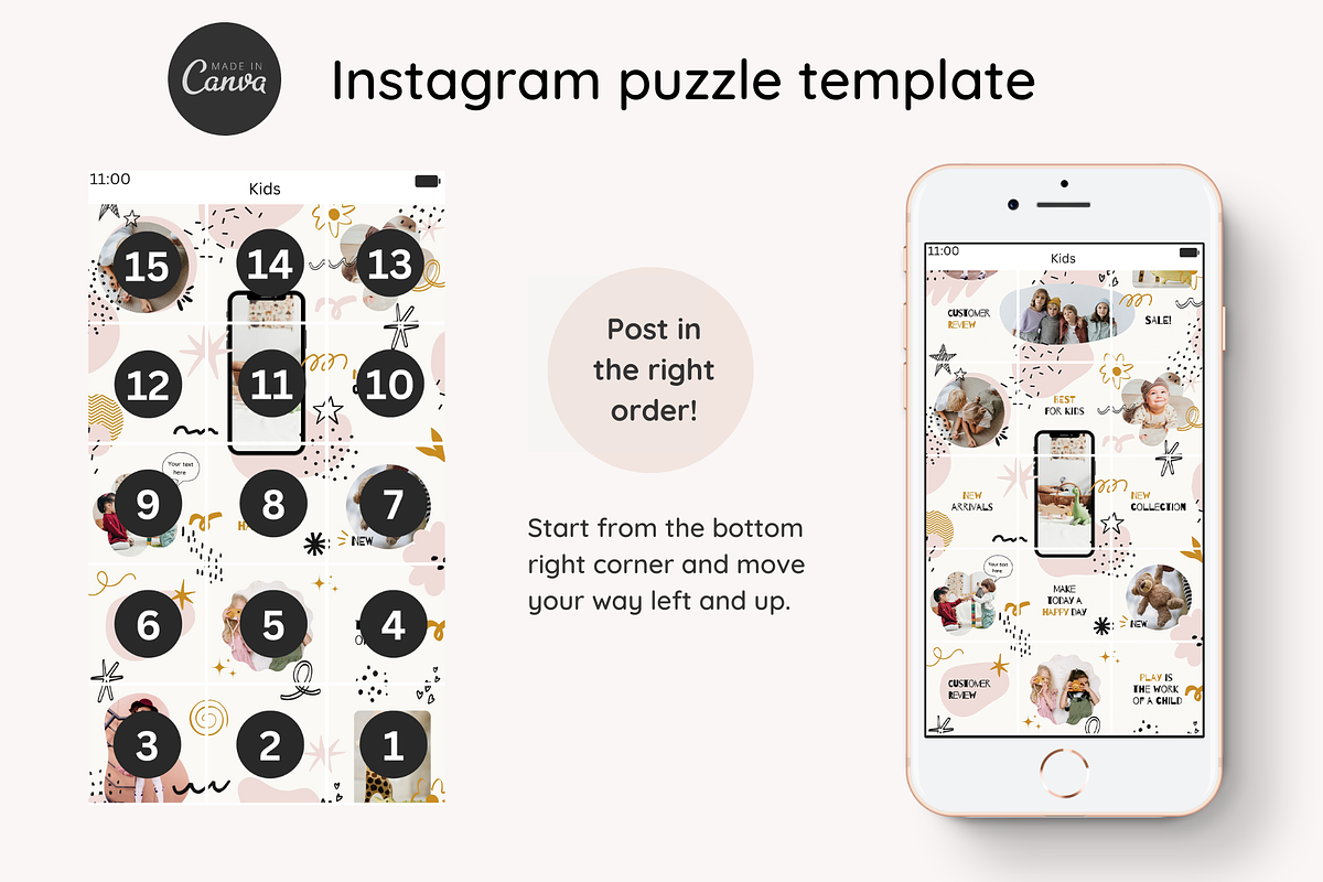 Kids Instagram Puzzle Template Canva, a Social Media Template by Yaaas Design (Photo 5 of 8)