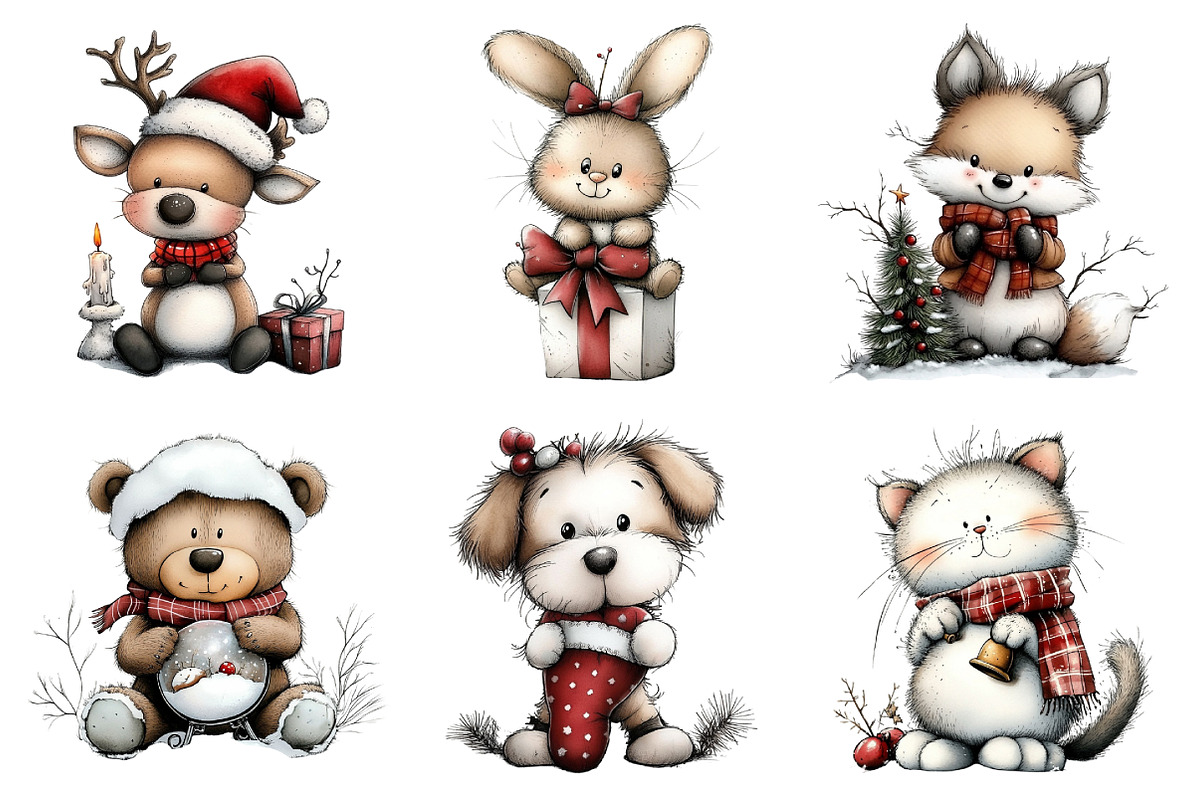 Cute Pastel Animal Christmas Clipart, an Illustration by Daily.Designs (Photo 2 of 5)