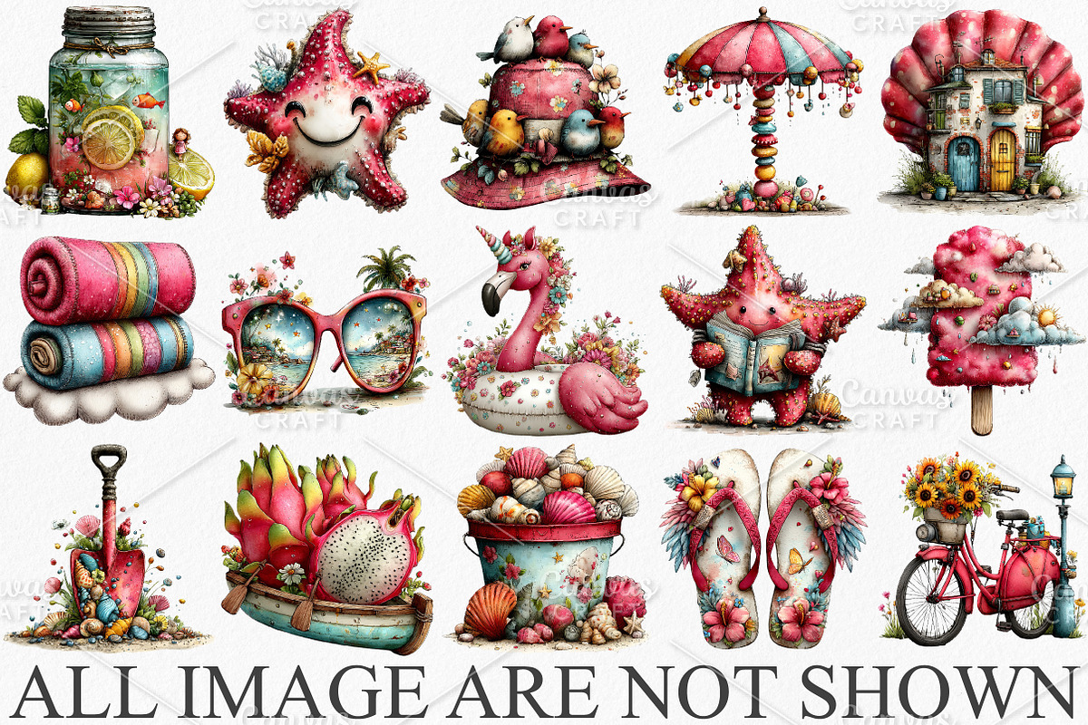 Whimsical Summer Clipart Bundle, an Illustration by Canvas Craft (Photo 3 of 7)