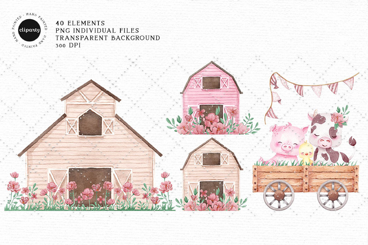 Baby Farm Animals Watercolor Clipart, an Illustration by Gau Silva Studio (Photo 3 of 6)