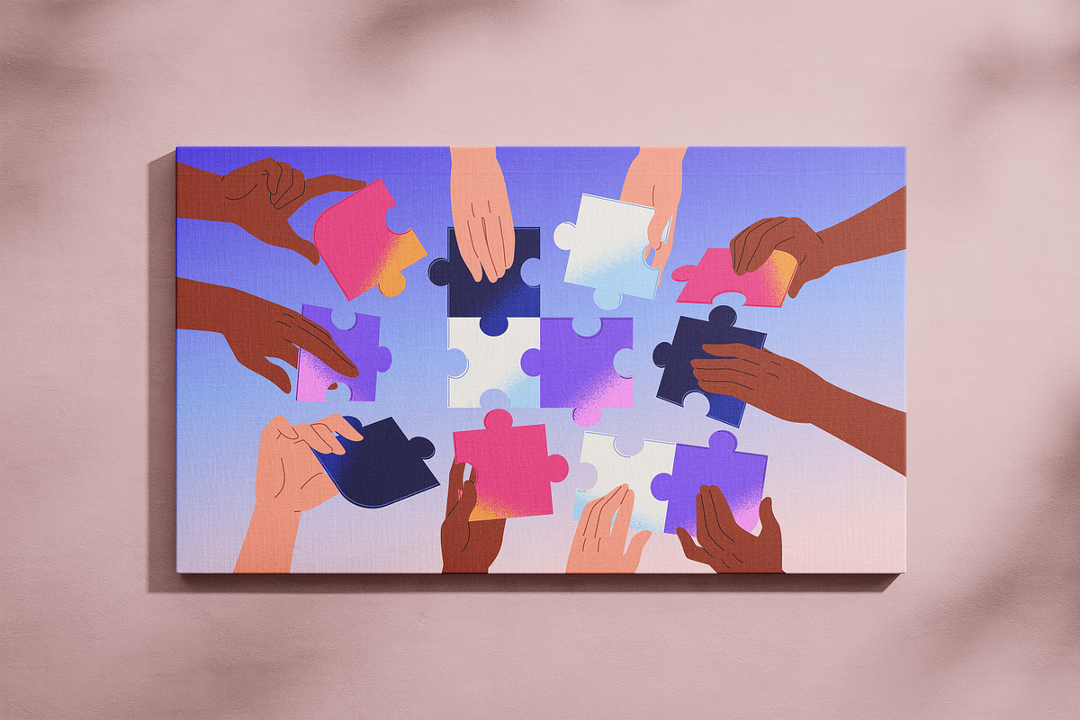 Team connecting puzzle pieces, a Decorative Illustration by PaperTrident (Photo 3 of 3)