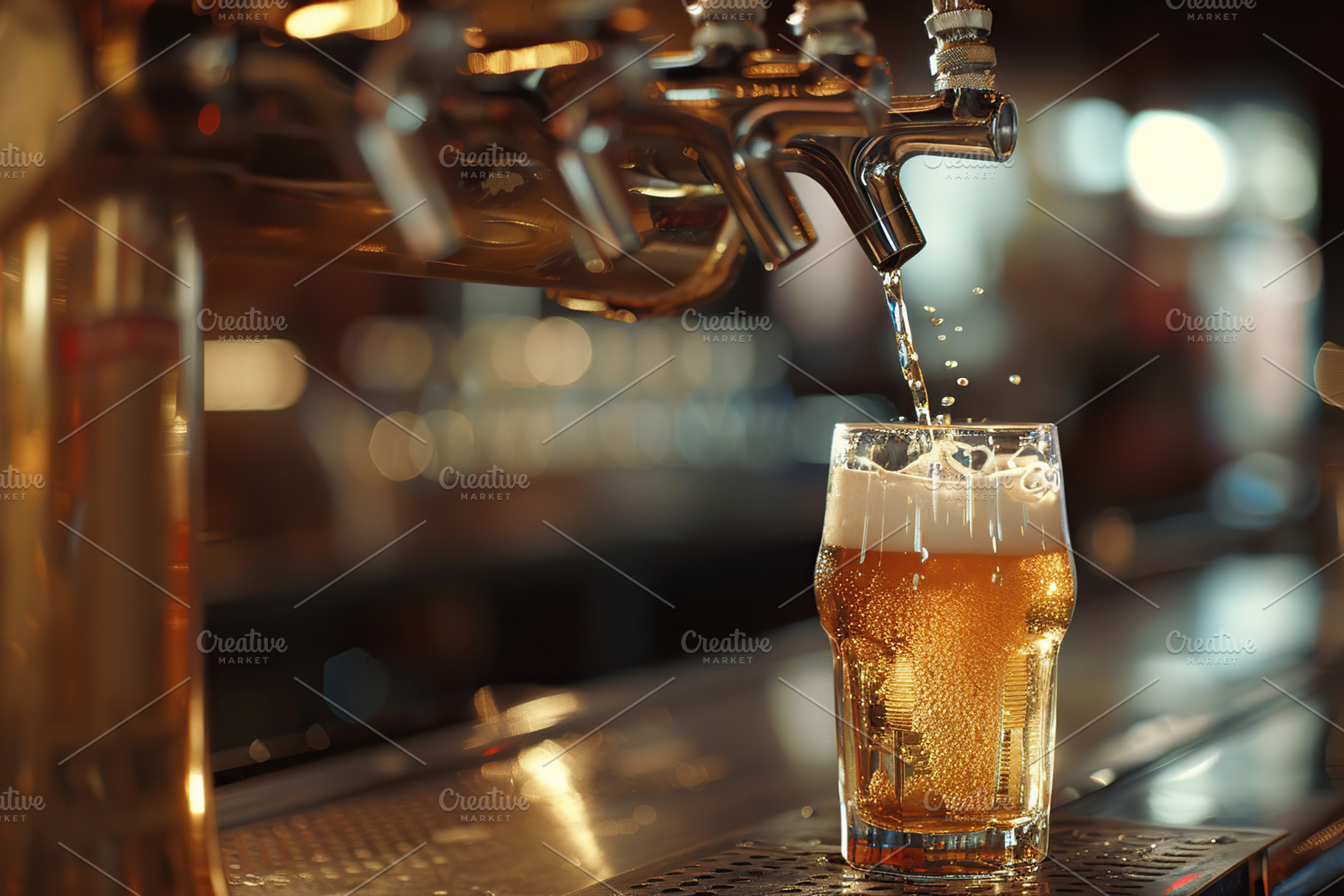 Beer tap pouring a beer in glass, a Food & Drink Photo by AlyaAnd