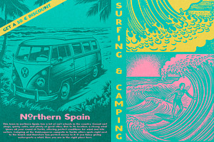 Surfing Skating Summer Illustrations