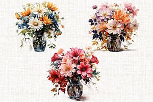 Watercolor Colorful Flowers PNG