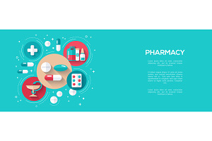 Pharmacy banner icons, an Education Illustration by kotoffei