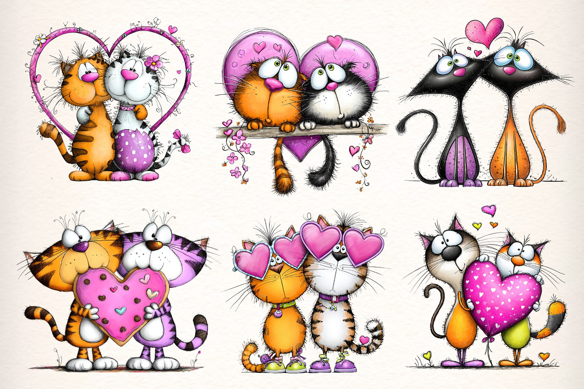 Quirky Valentines Cats Clipart, an Illustration by Dream Creation (Photo 2 of 7)