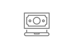 Money bill with laptop line icon, an Object Illustration by GraphiShop
