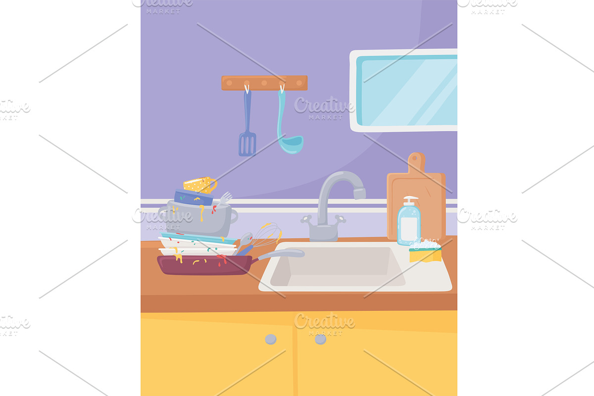 dirty kitchen dishes, an Object Illustration by studiogstock