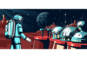 An astronaut in a spacesuit looks at