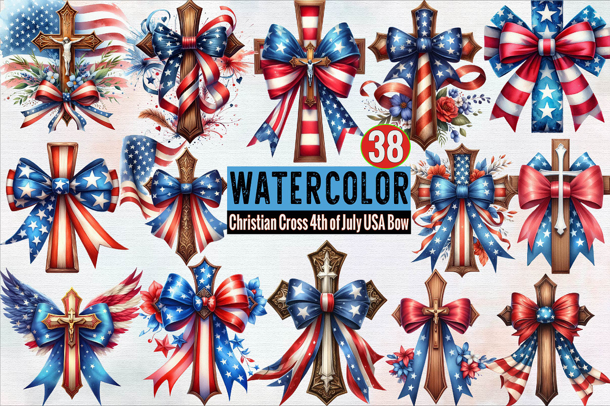 Christian Cross 4th of July USA Bow, an Illustration by SVGArt (Photo 1 of 8)