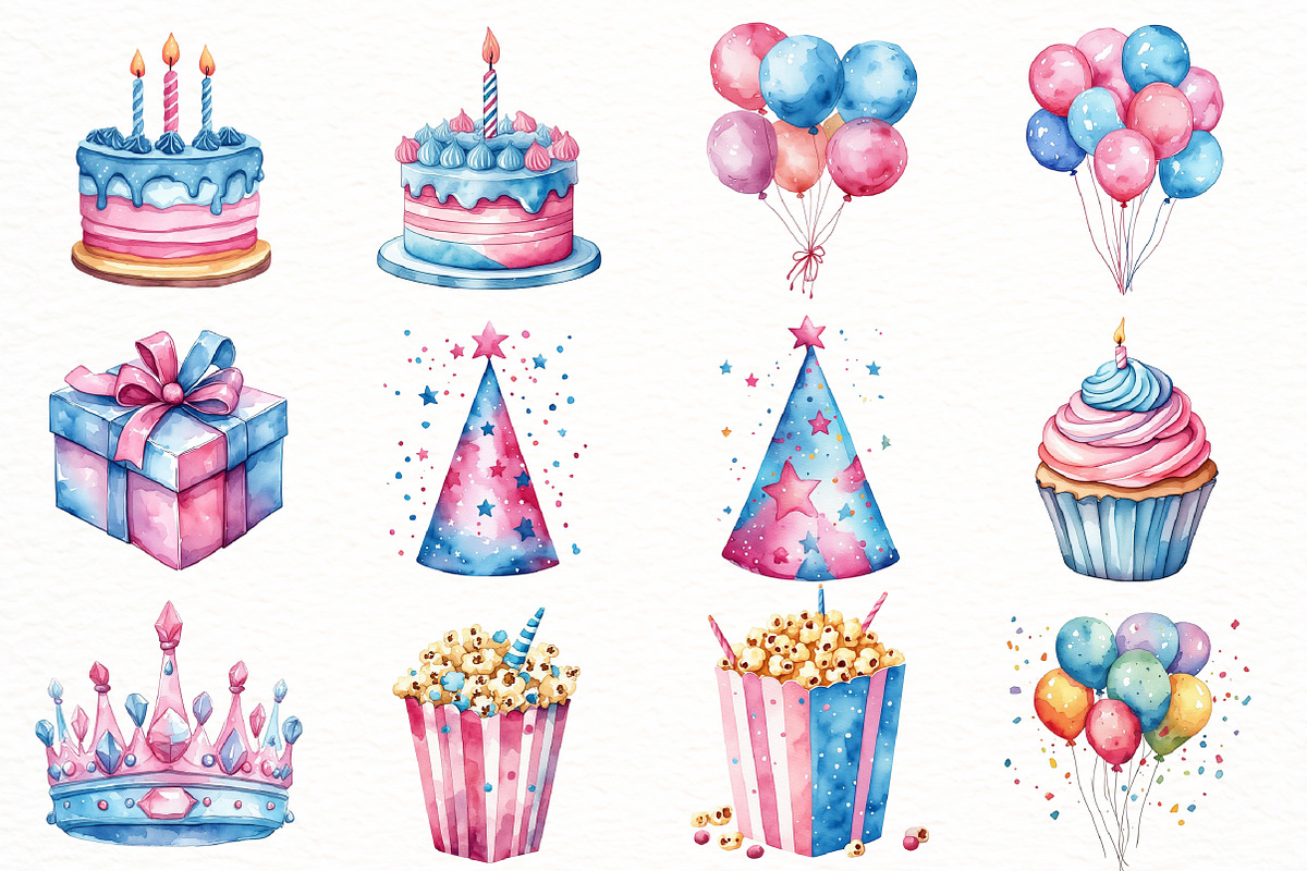 Watercolor Birthday Celebration PNG, a Seasonal Illustration by Designworld (Photo 2 of 9)