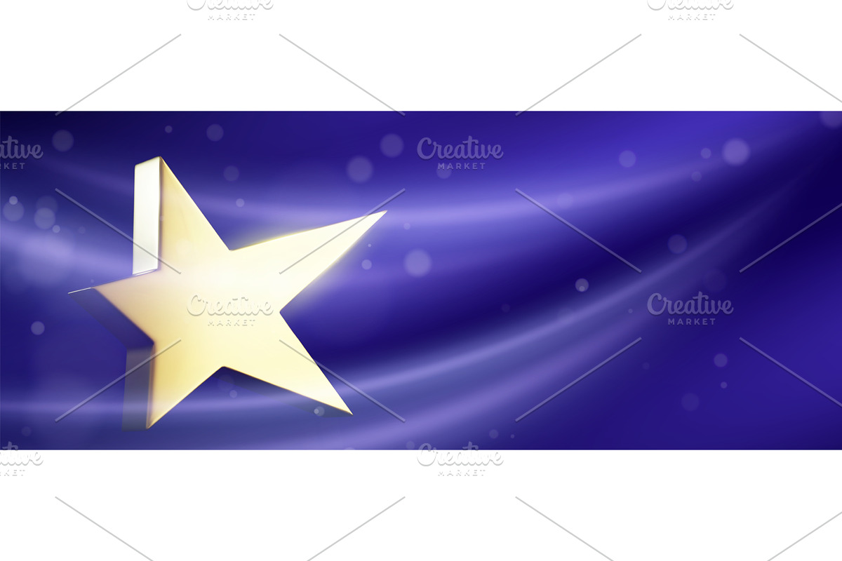 Golden 3D star shape on silk fabric, an Illustration by art PVP - market
