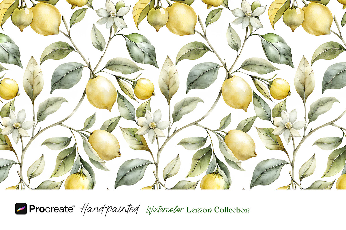 Watercolor Lemons Clipart & Pattern, an Object Graphic by crafty (Photo 6 of 15)
