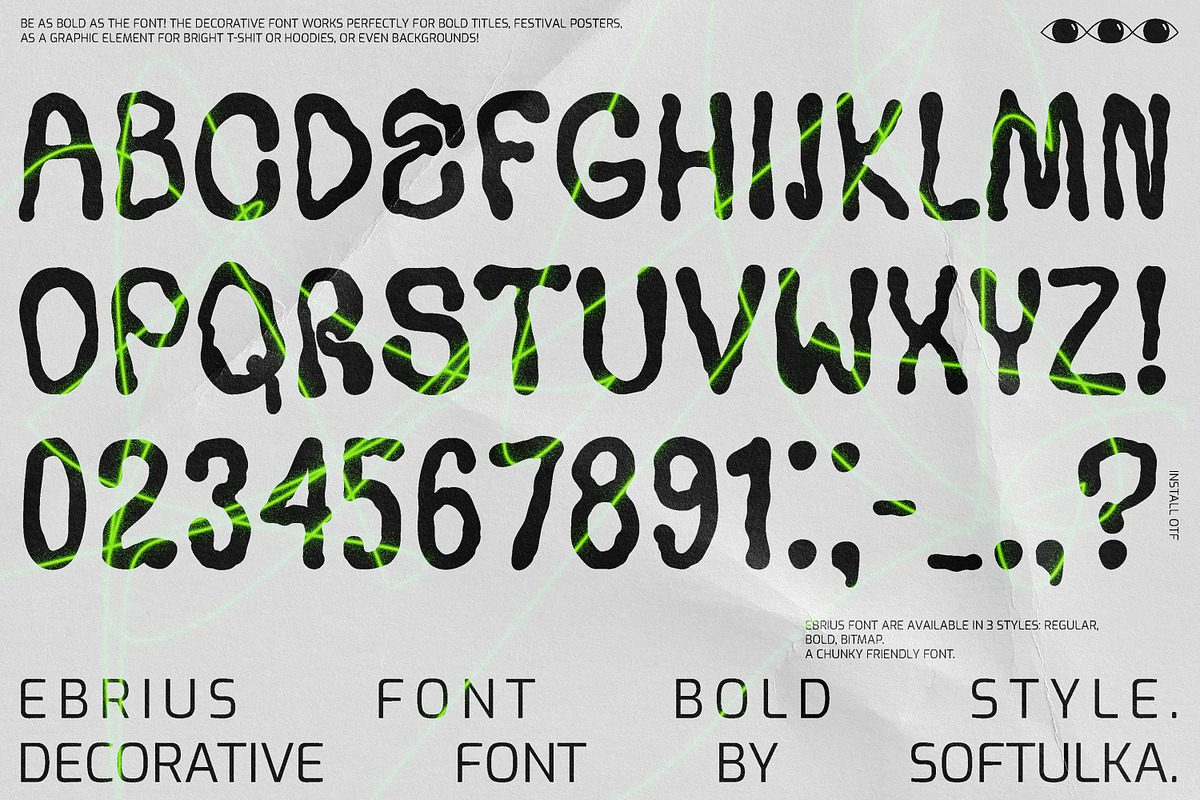 Ebrius Font - Trippy, Bitmap Font, a Font by softulka (Photo 4 of 11)