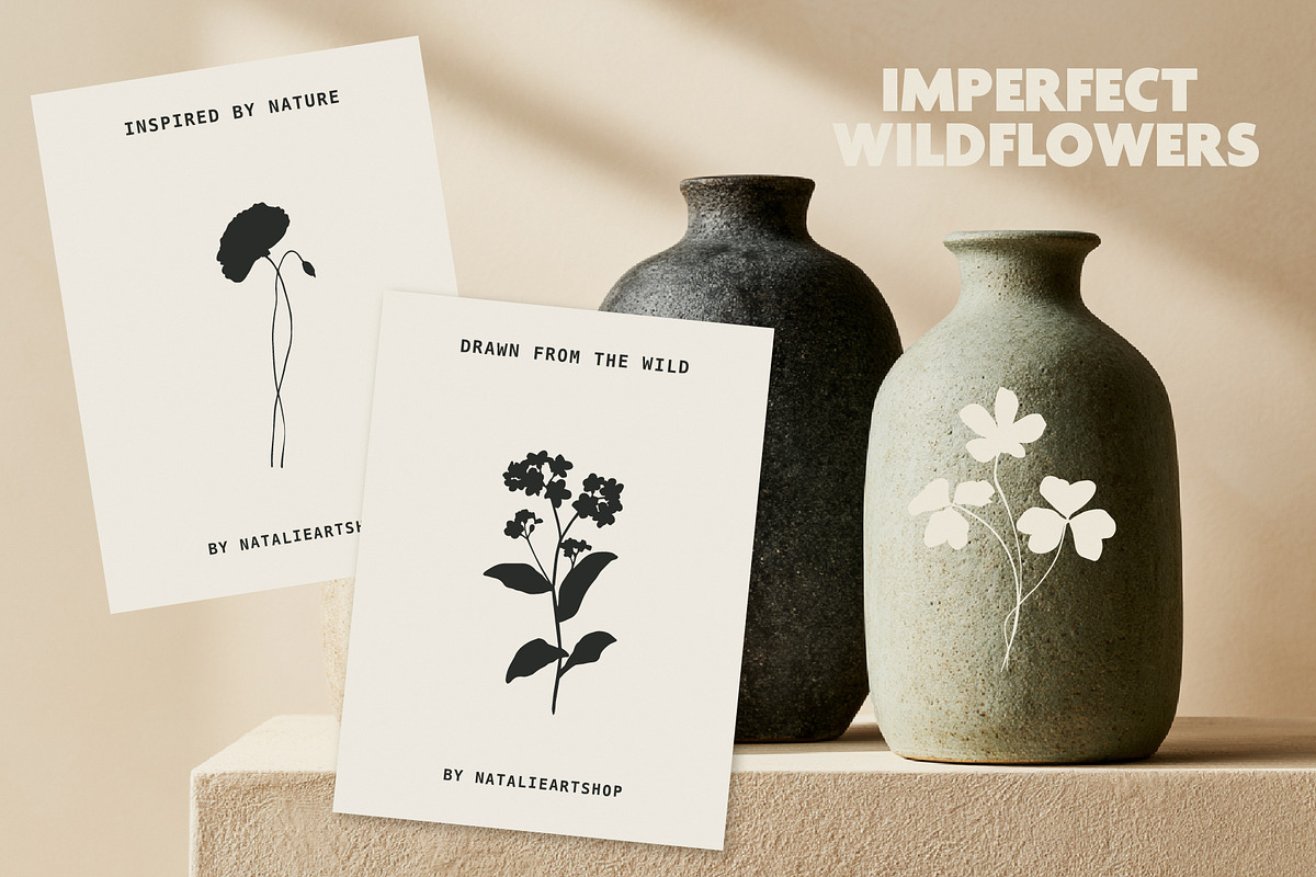 Botanical Flower Silhouettes Set, an Object Illustration by NatalieArtShop (Photo 3 of 12)