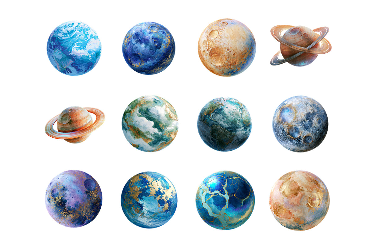 Watercolor Space Planets - 60 PNG, a Texture Illustration by InkyQueenArt (Photo 4 of 8)
