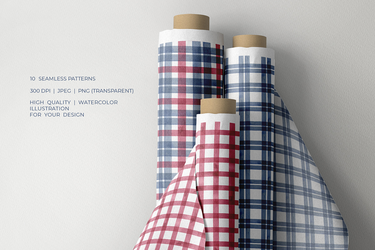 Plaid & Stripe Watercolor Patterns, a Texture Illustration by YarovaArt (Photo 2 of 9)