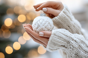 Woman holds delicate white knitted, a Holiday Photo by MistyDay