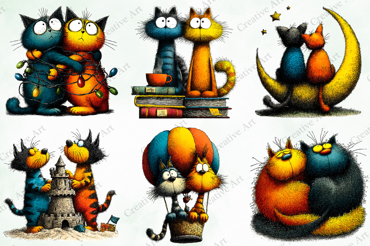 Quirky Cats Friendship Clipart, an Illustration by Creative Art (Photo 3 of 10)